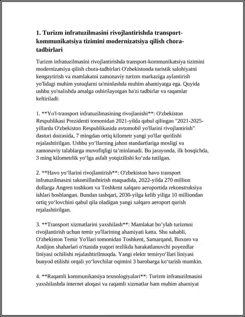 O'ZBEKISTON RESPUBLIKASIDA TURIZM INFRATUZILMASINI RIVOJLANTIRISH CHORA-TARTIBLARI 4