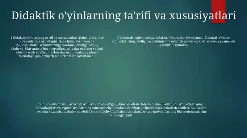 O'Qitishni Tashkil Qilishda Didaktik O'Yin Metodidan Foydalanish 4