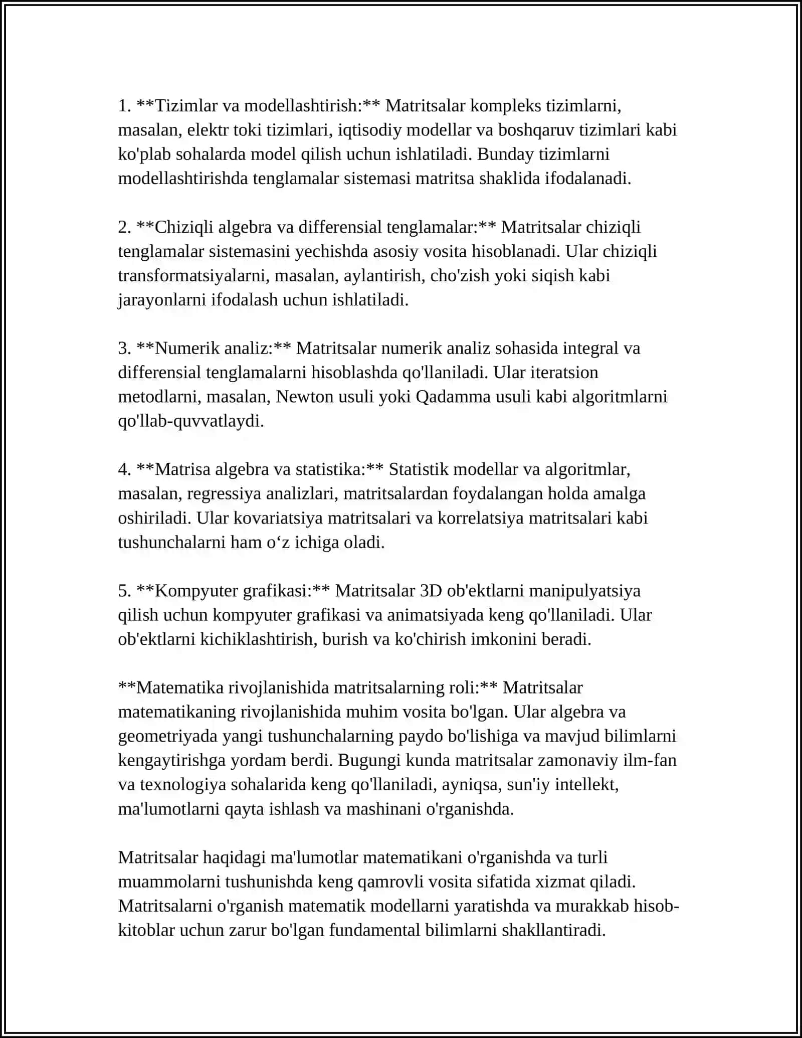 MATRITSALARNI FUNKSIYA PARAMETRLARI SIFATIDA QO LLANILISHI 4