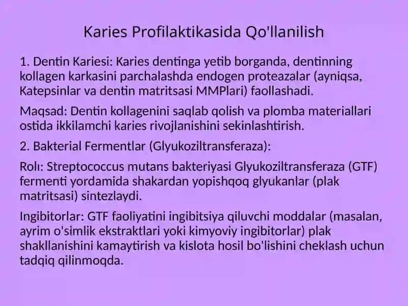 Oqsil ingibitorlarini stomatologiyada qo'llanilishi 4