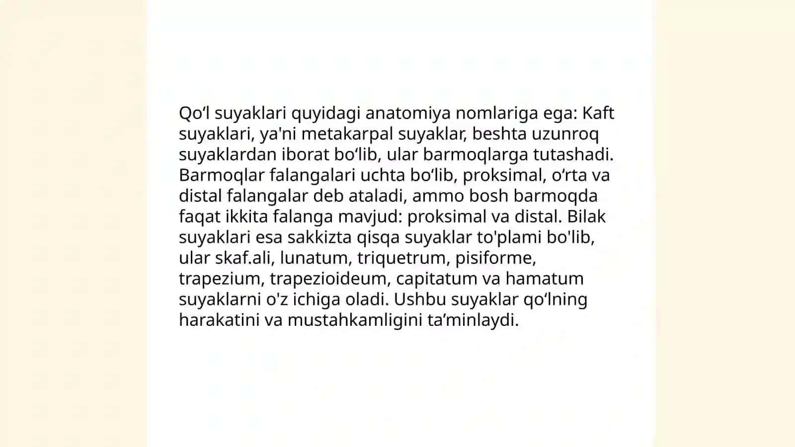 Qo'lning erkin turgan bo'limidagi suyaklari 4
