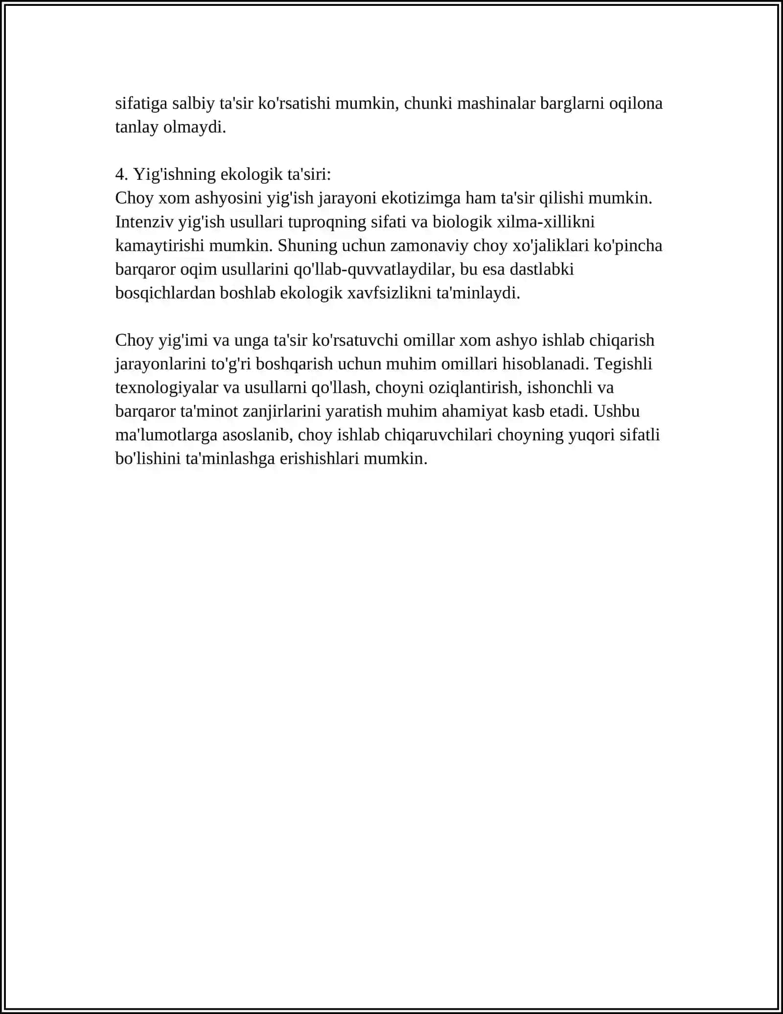 CHOY TAYYORLASH TEXNALOGIYASI, SIFATIGA QOYILADIGAN ASOSIY TALABLAR 4