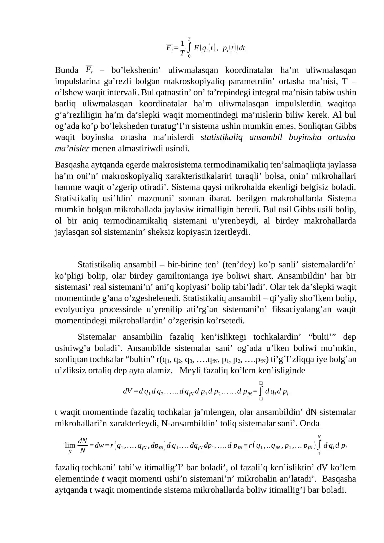 Statistikalıq fizikanıń tiykarǵı túsinikleri hám printsipleri 4