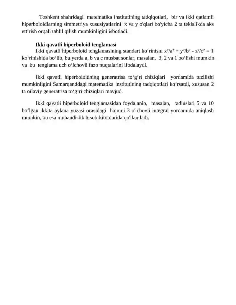 Bir pallali va ikki pallali giperboloid 4