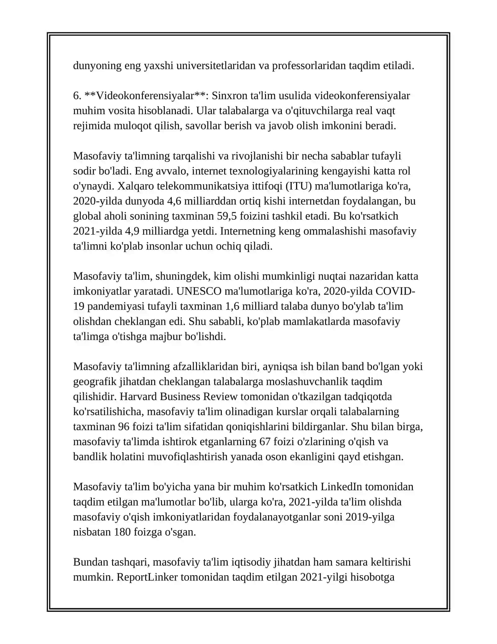 MASOFALI TAʼLIM IMKONIYATLARI, AFZALLIKLARI VA ELEKTRON DARSLIKLAR BILAN TANISHISH 4