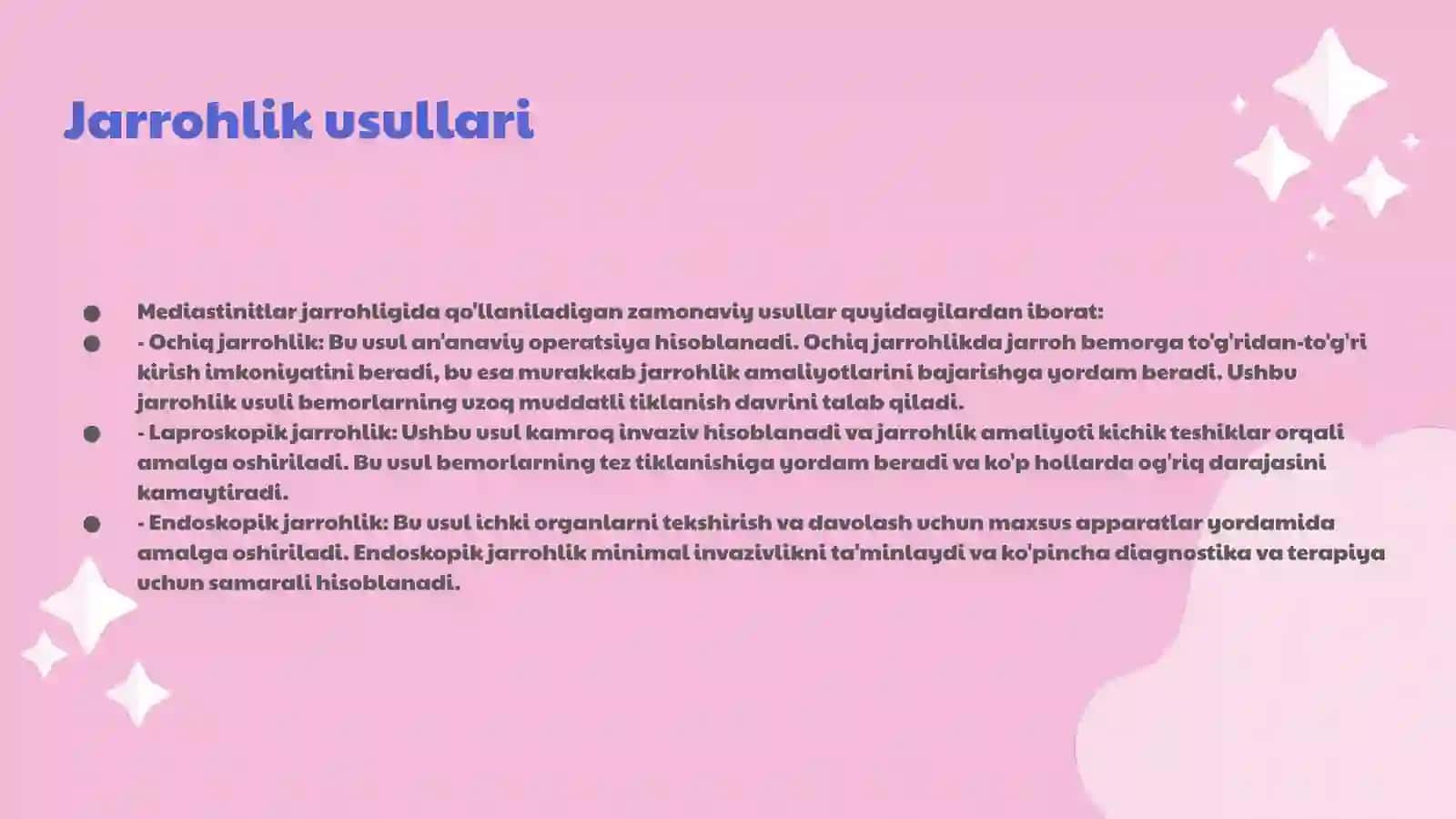 Mediastenit jarrohligining zamonaviy usullari 4