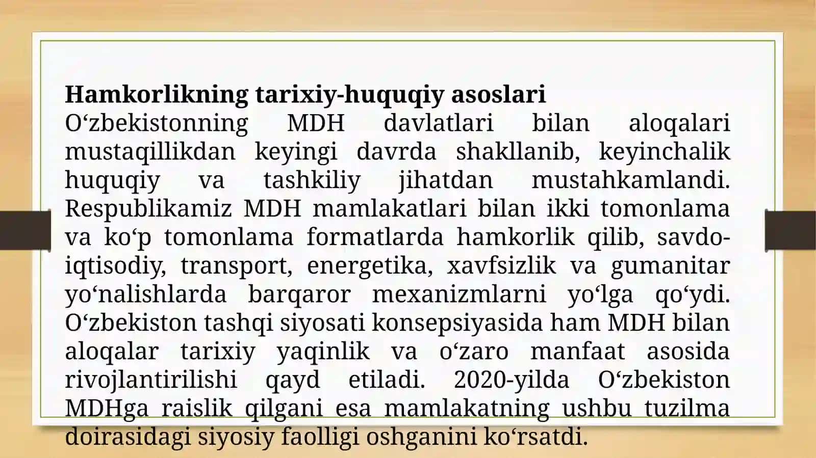Oʻzbekiston Mustaqil Davlatlari Hamdoʻstligi davlatlari bilan iqtisodiy-siyosiy aloqalari 4