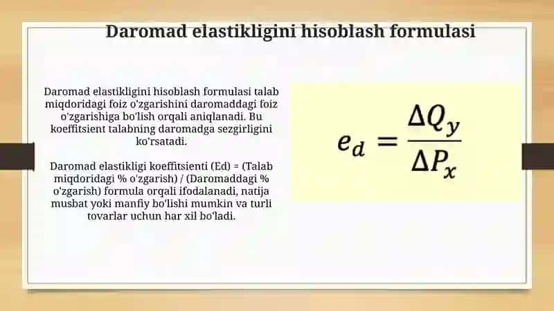 Daromad bo`yicha talab yumshoqligi va uning ishlatilishi 4