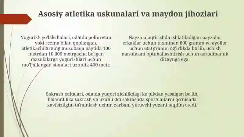 Atletika uskunalari va jihozlari: Tarix, turlari va texnik xususiyatlari 4