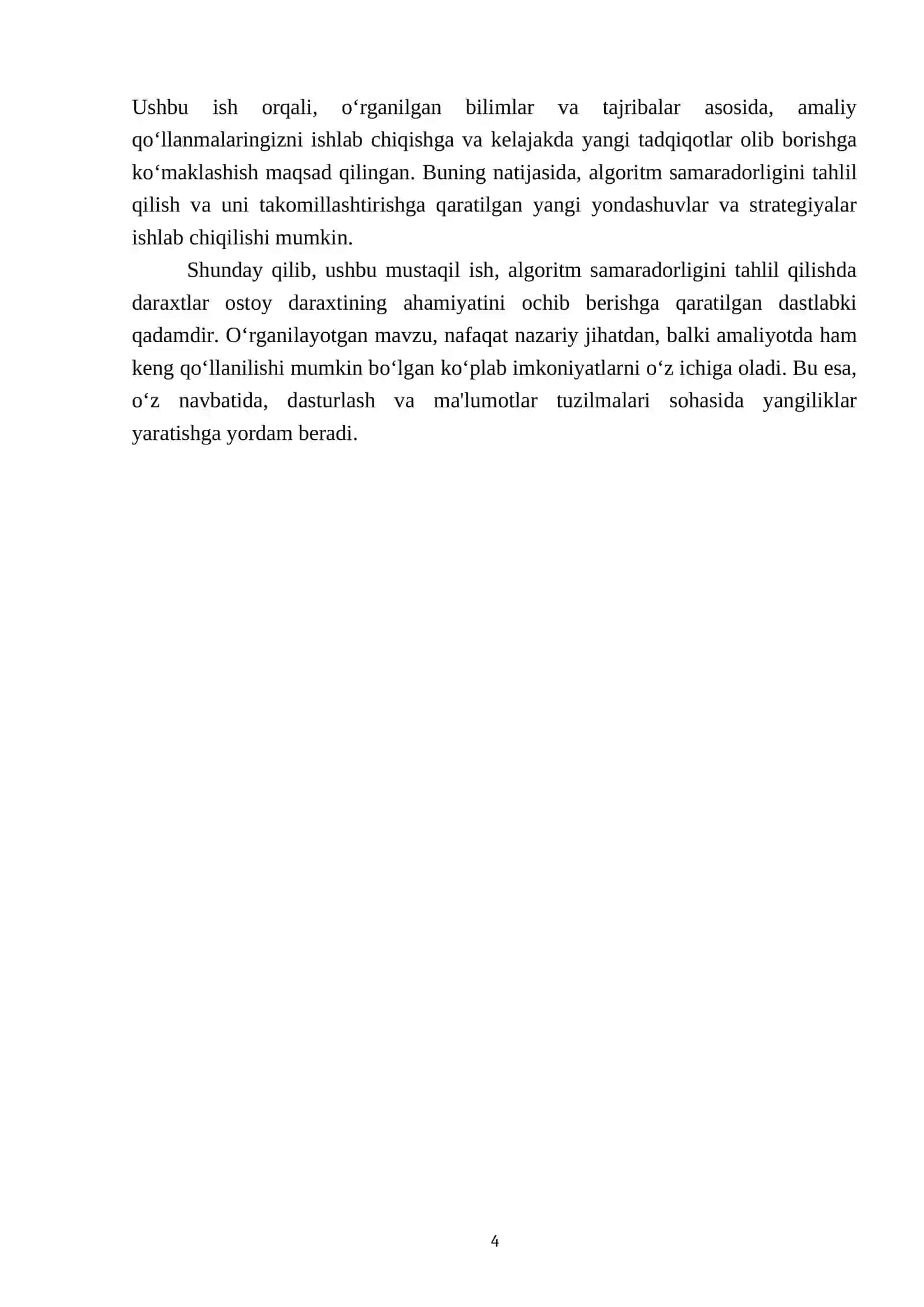 Daraxtlar ostoy daraxti Algoritm samaradorligini tahlil qilish.(Analysis of Algoritm Efficiency) 4