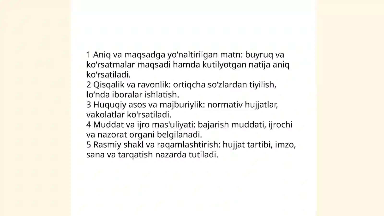 Farmoyish va koʻrsatma hujjatlari matni ustida ishlash va shakllantirish 4