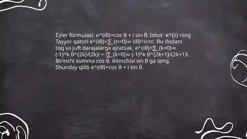 Kompleks sondan ildiz chiqarish. Eyler formulalari 4
