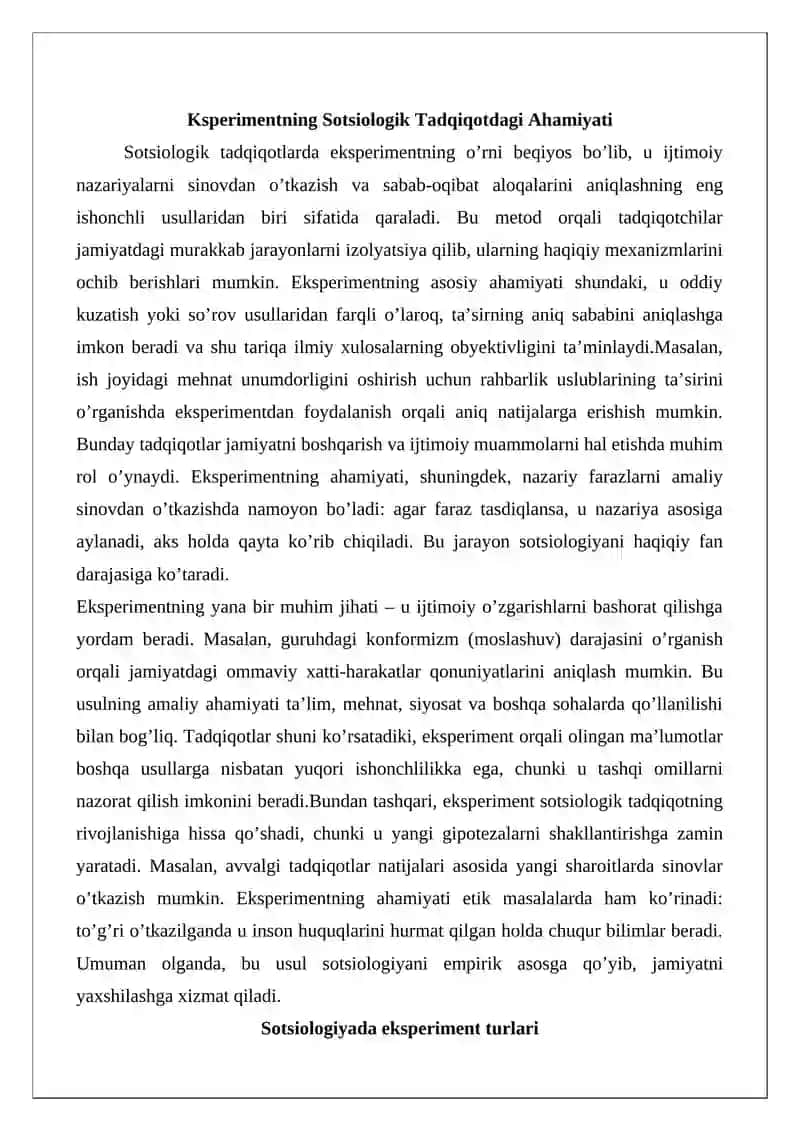 Sotsiologik eksperimentning ahamiyati 4