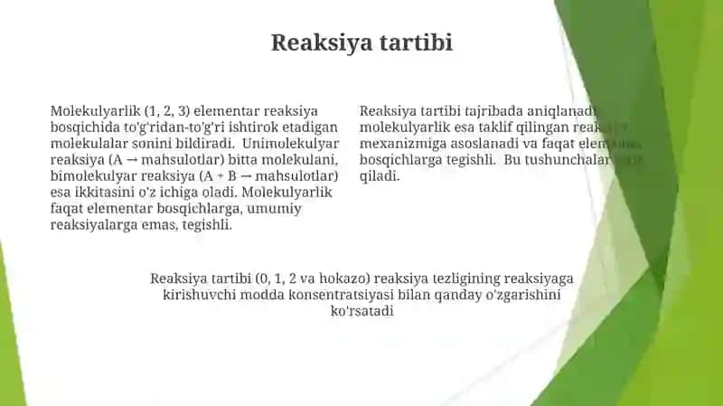 Reaksiya tartibi va molekulyarligi 4