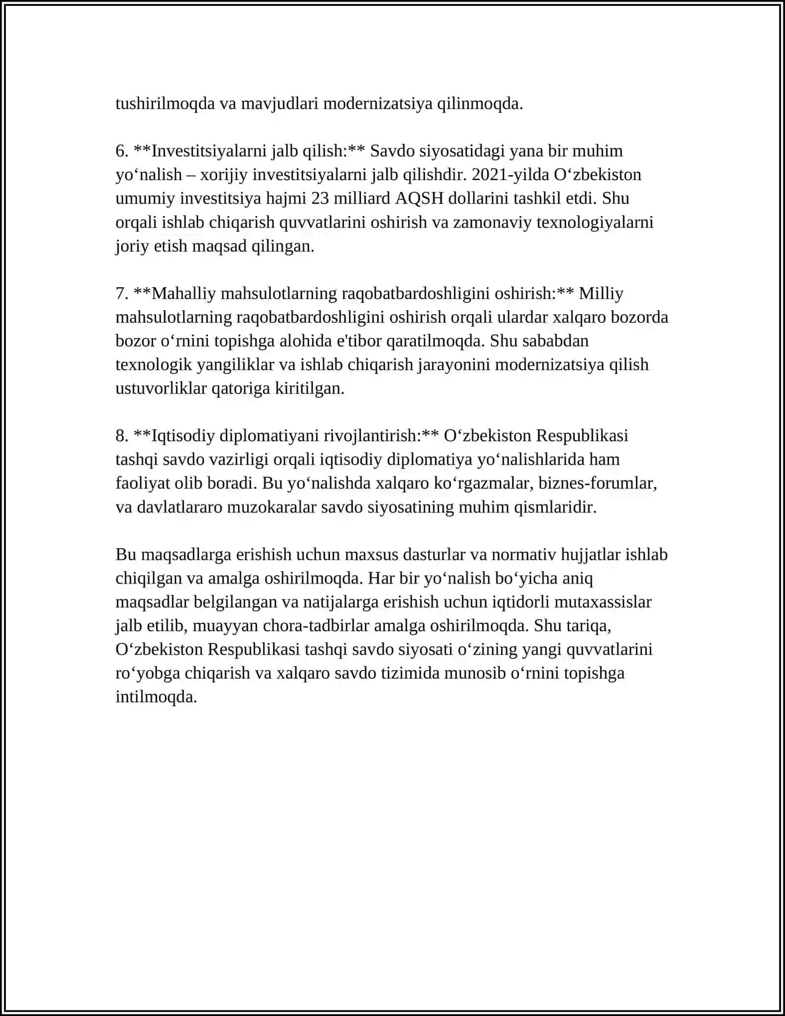 O'ZBEKISTON RESPUBLIKASINING TASHQI SAVDO SIYOSATI 4