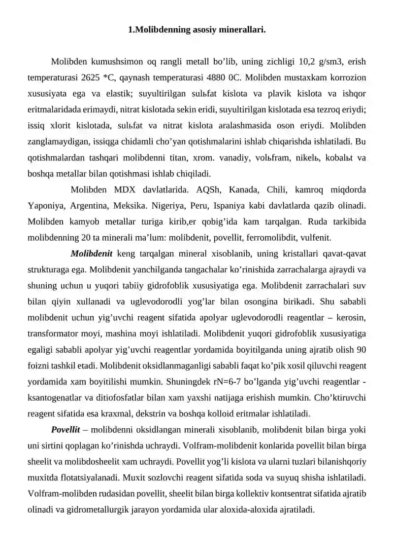 Molibden rudalarini boyitish texnologiyasi va boyitish fabrikalari 4