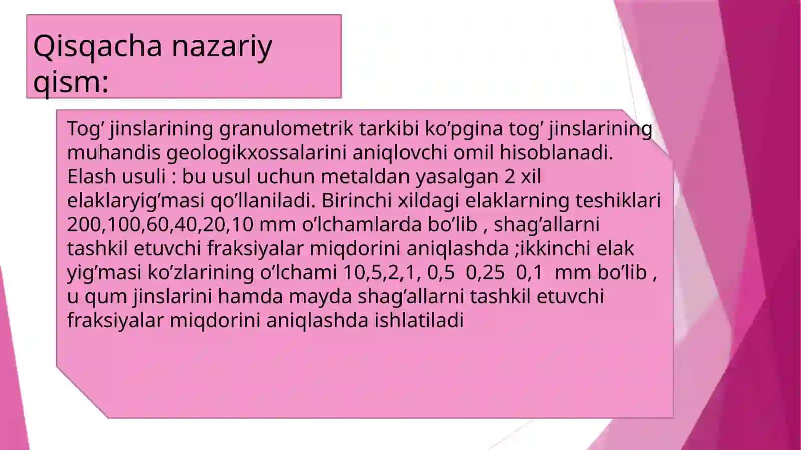 Tog’jinslarining Granulometrik Tarkibi 4