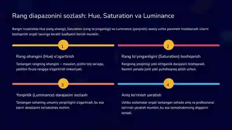 Rangni tuzatish bilan ishlash: DaVinci Resolve dasturida mashq qilish 4