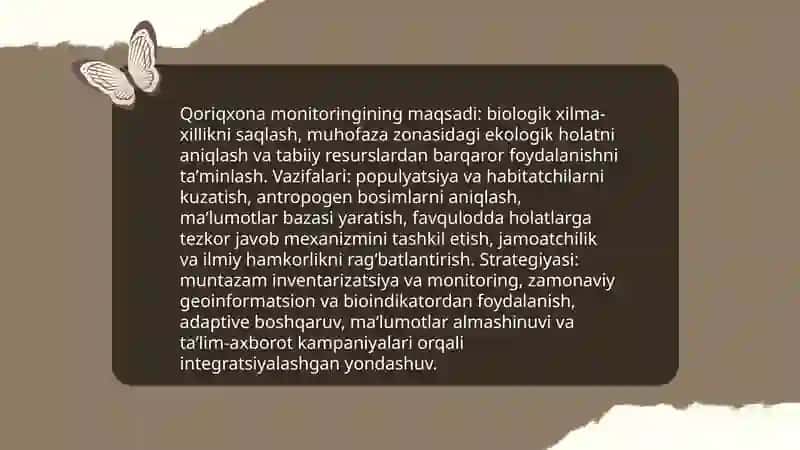 Ekologik monitoringni tashkil qilish, qoriqxona va eko markazlar monitoringi 4