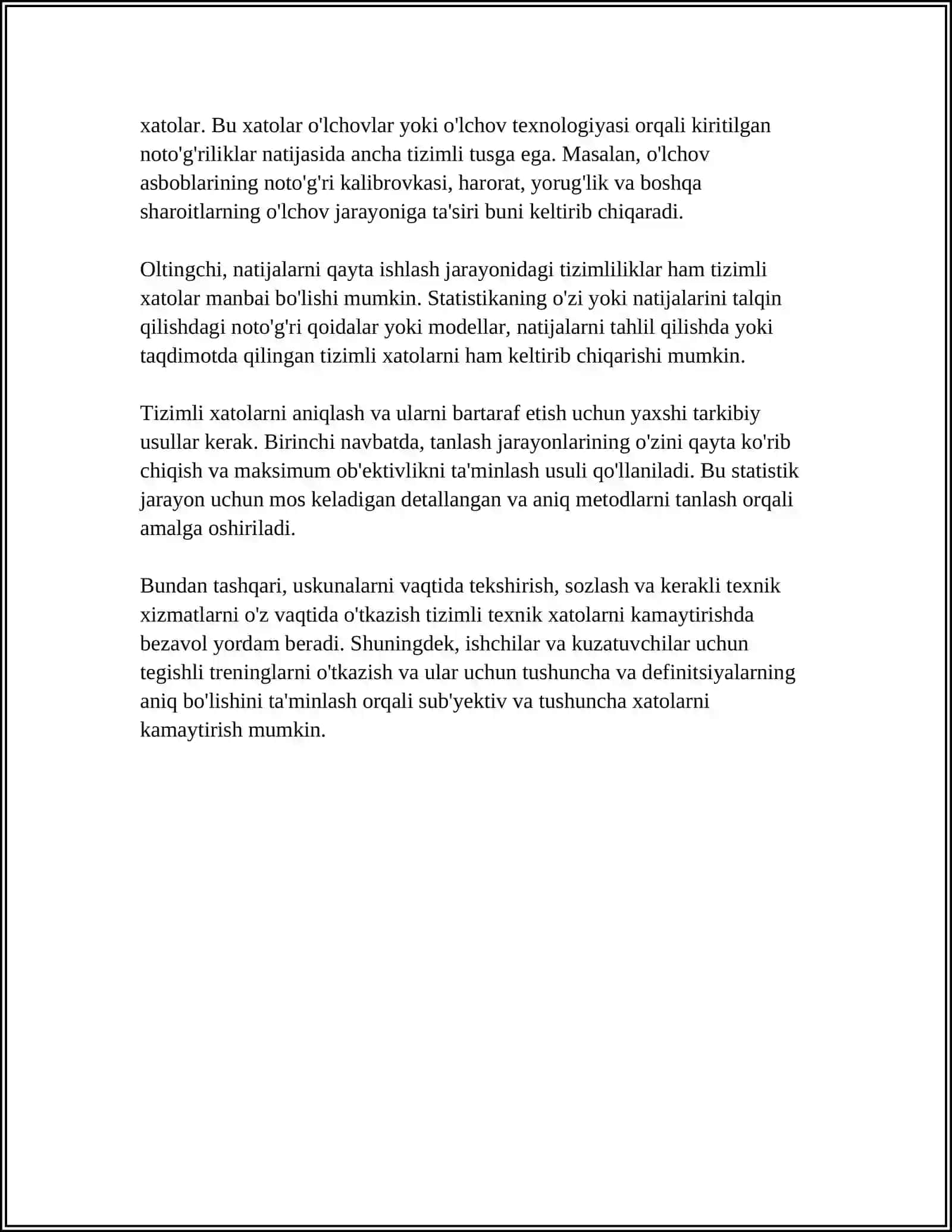 STATISTIK KUZATISHDA YO‘L QO‘YILADIGAN XATOLAR VA ULARNING TURLARI 4