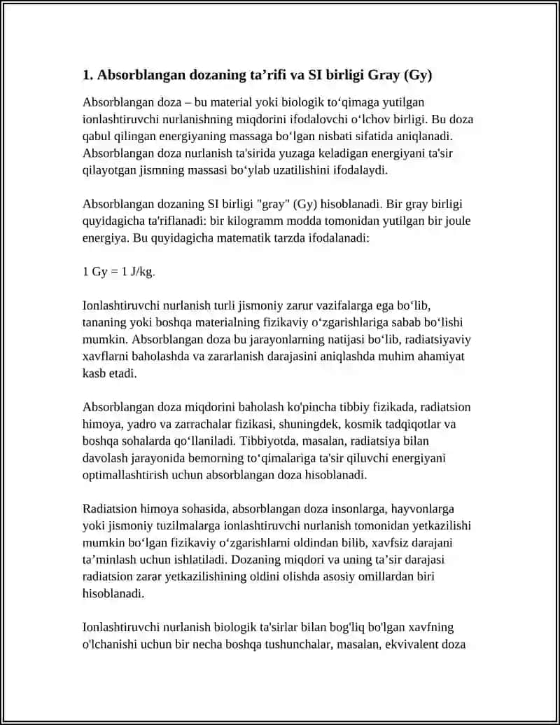 RADIATSION EFFEKTLARNING MIQDORIY BAHOSI VA DOZA TUSHUNCHASI 4