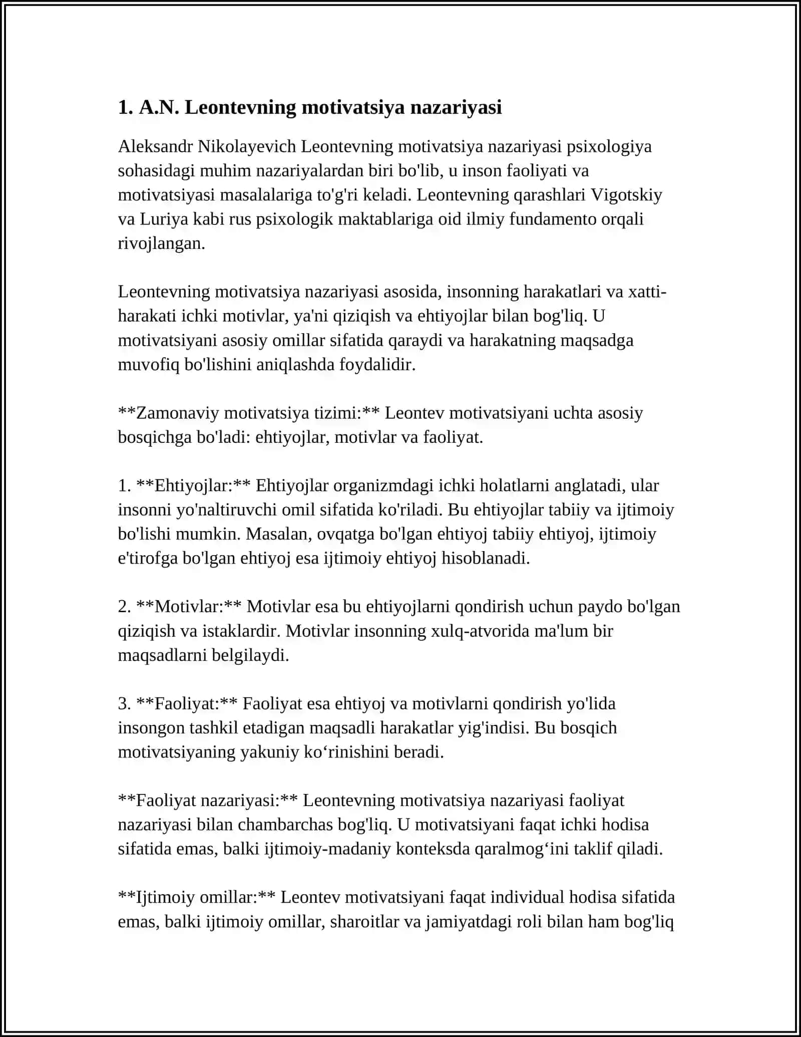 A.N.LEONTEVNING KONSEPSIYASIDA EHTIYOJLAR VA MOTIVLAR 4