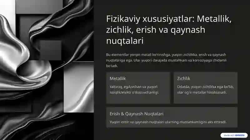 VIII B Guruh Elementlari: Xossalari va Ishlatilishi 4