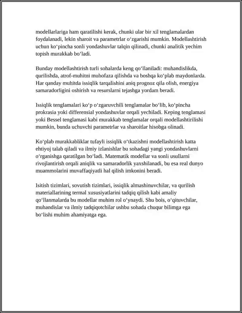Issiqlik o‘tkazishni modellashtirish va issiqlik tenglamalari 4