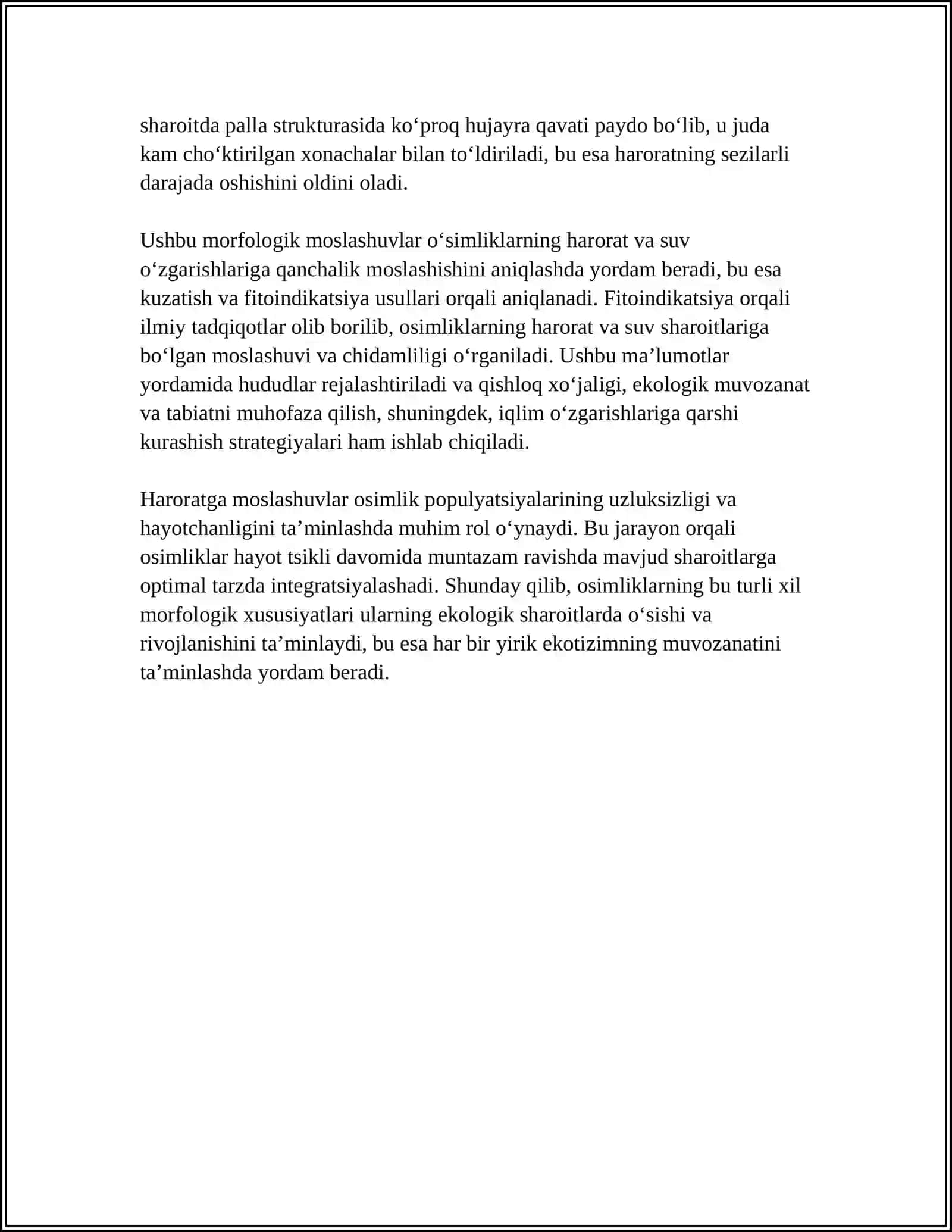 O'SIMLIKLARNING HARORATGA VA SUV OMILIGA MOSLASHUVI.ENDAFIK OMILLAR.FITOINDIKATSIYA 4