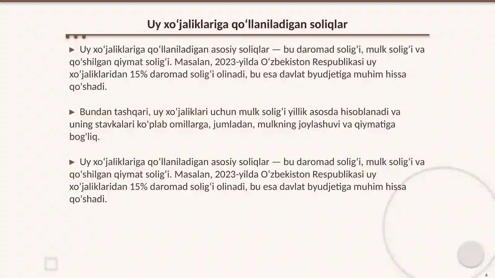 Uy xo‘jaliklarini soliqqa tortish 4