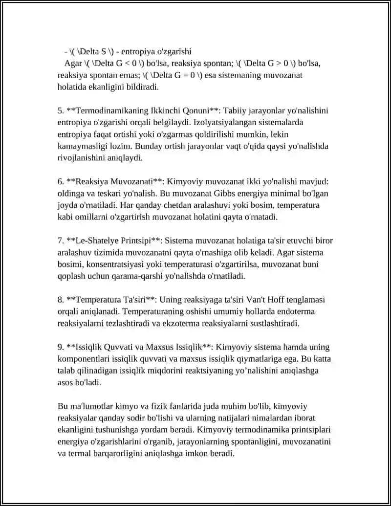 KIMYOVIY TERMOQDINAMIKA. TERMOKIMYO.KALORIMETRLAR 4