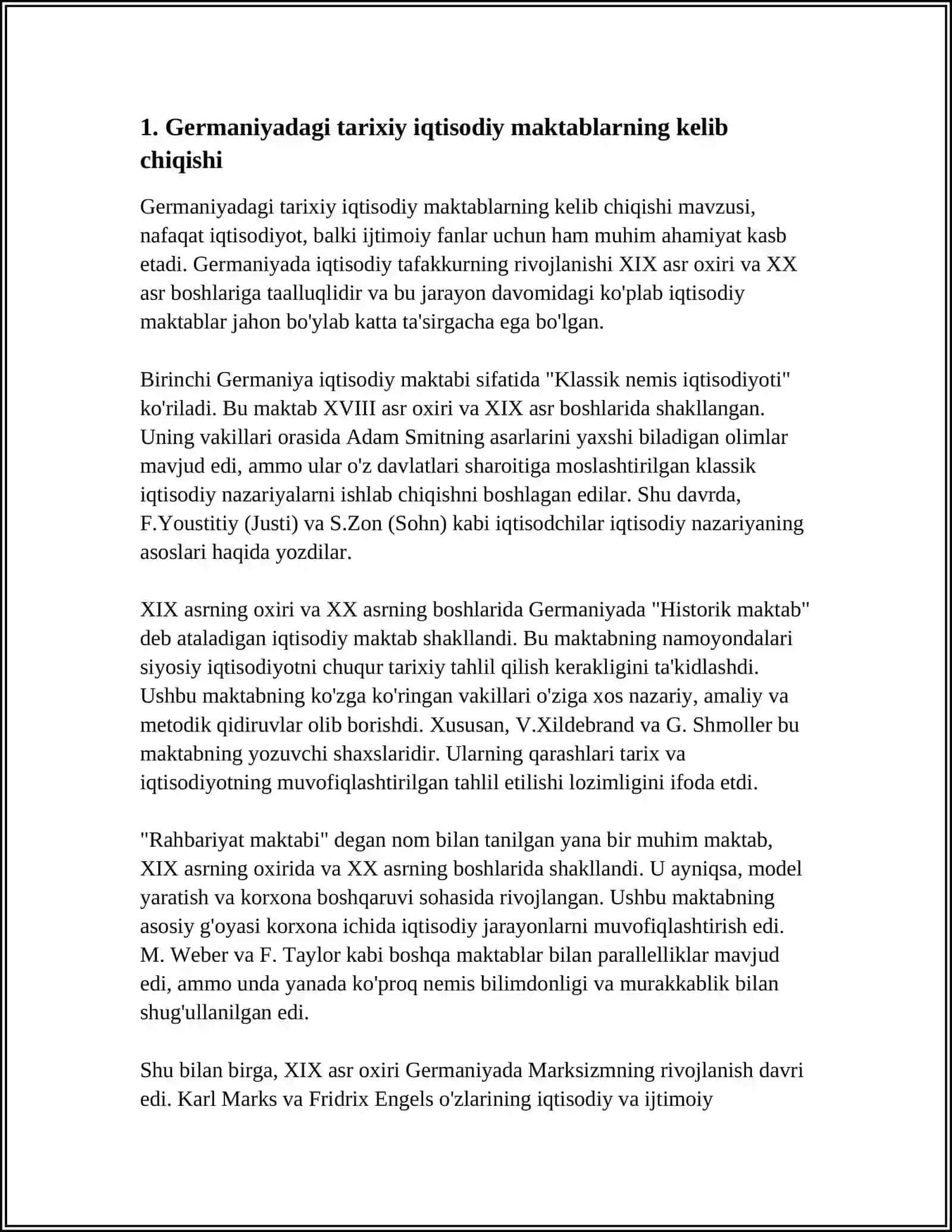 GERMANIYADAGI TARIXIY MAKTAB, IQTISODIY G‘OYALARNING MOHIYATI VA O‘ZIGA XOS HUSUSIYATLARI 4