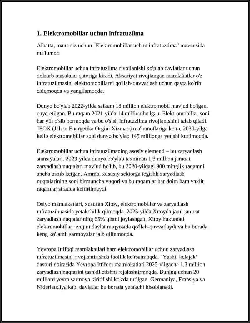 Elektromobillar uchun infratuzilma 4