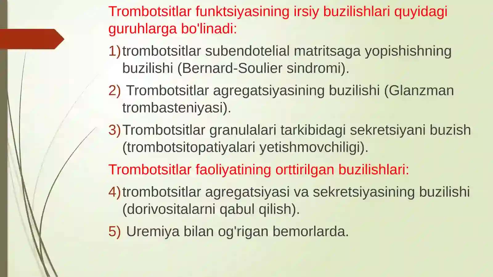 Simptomatik trombositopatiyalar etiologiyasi, patogenezi, klinika, diagnostika, davolash prisiplari 4