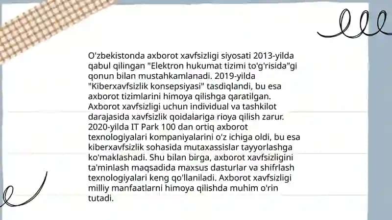 O'zbekistonda axborot xavfsizligining ma'naviy va huquqiy asoslar 4