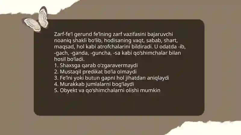 Sifatdosh (participle) va Zarf-feʼl (gerund) 4