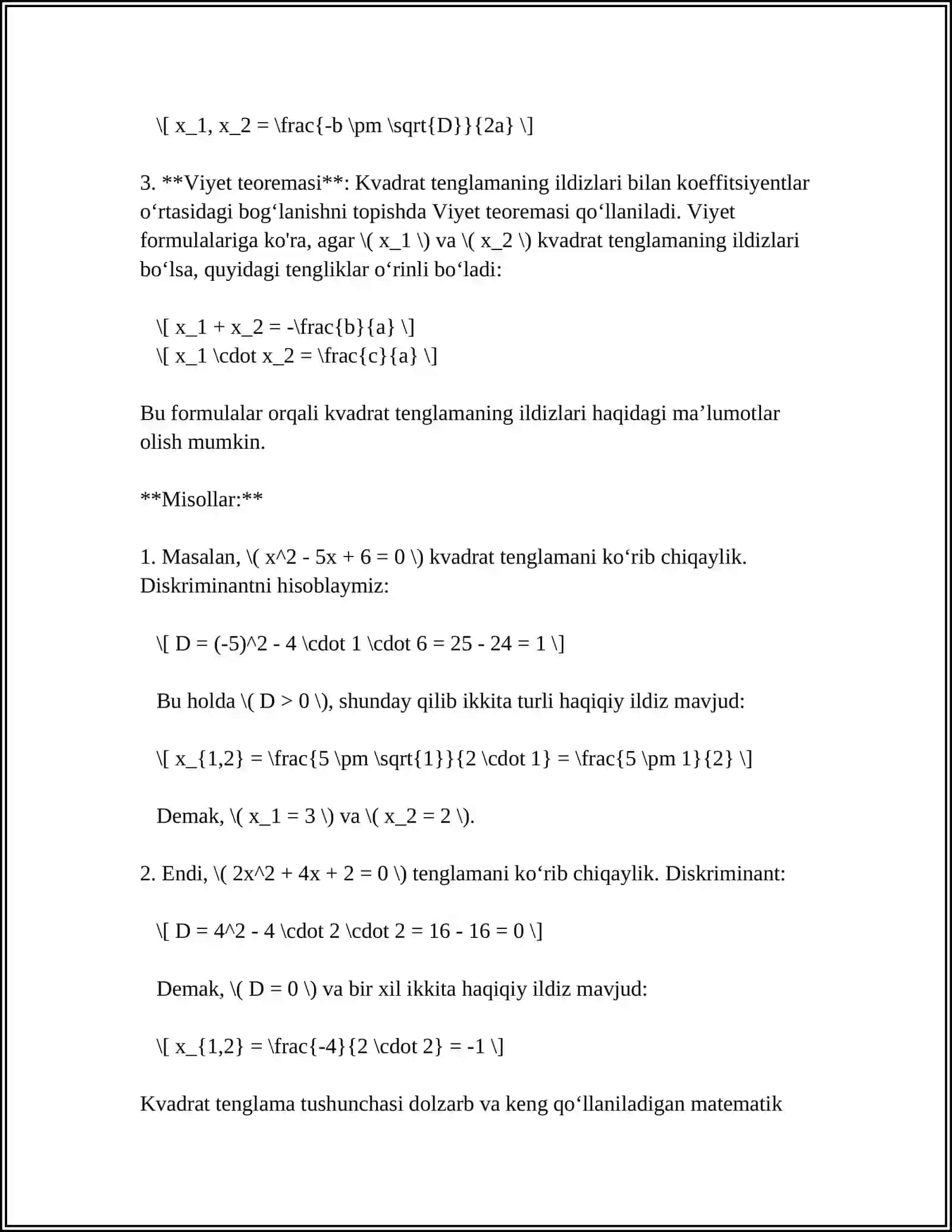 KVADRAT TENGLAMA VA UNING HUSUSIY HOLLARI 4