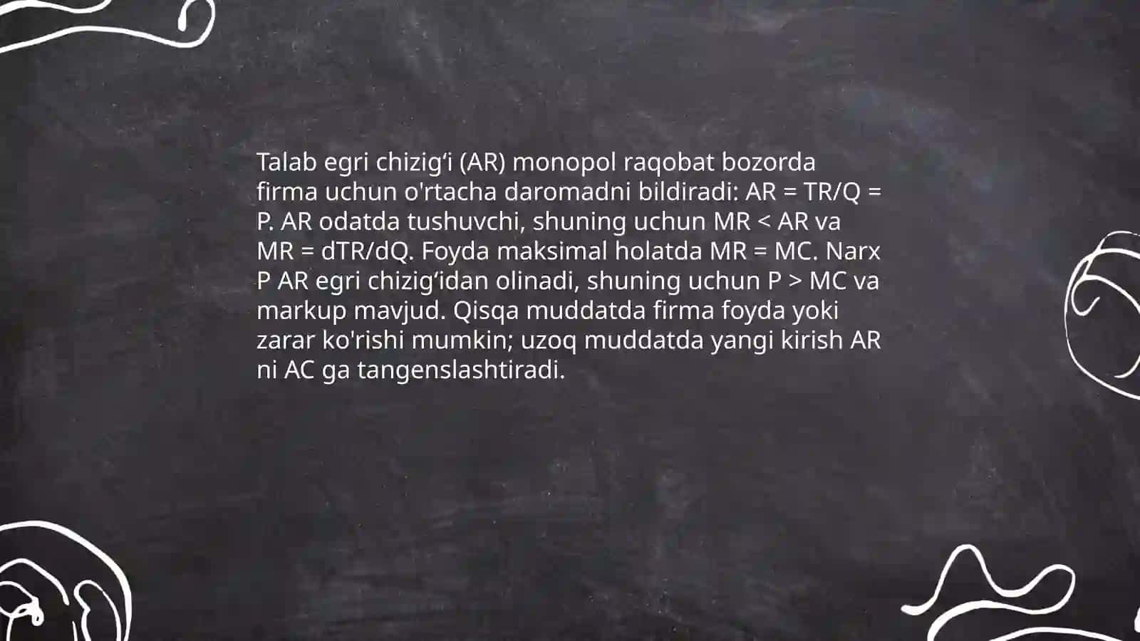 Raqobatlashgan monopol bozorda tovar narxi va ishlab chiqarish hajmini aniqlash 4