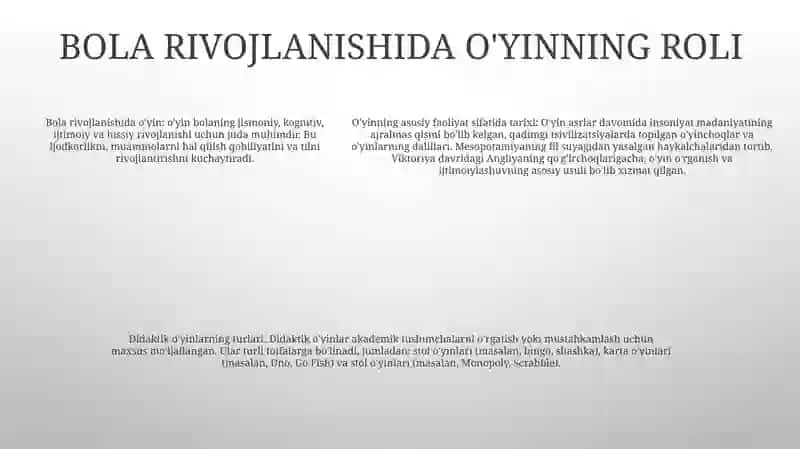 O'yin Bola Faoliyatining Asosiy Turi 4