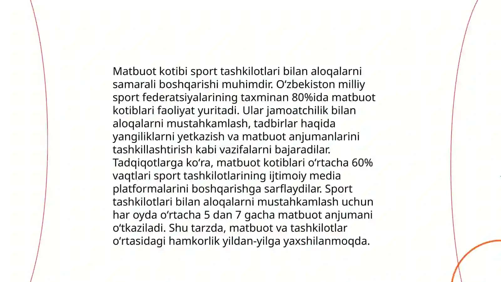 Oʻzbekiston Respublikasi Sport vazirligi matbuot kotibi vazifalari 4