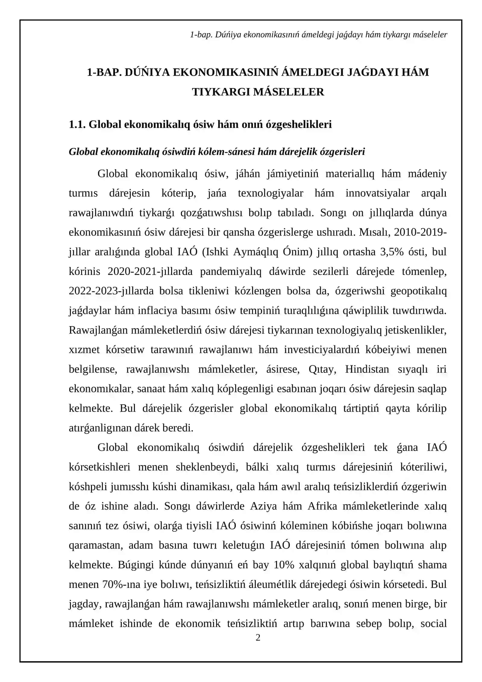 Dúńyaníń global ekonomikalíq mashqalalarí 4