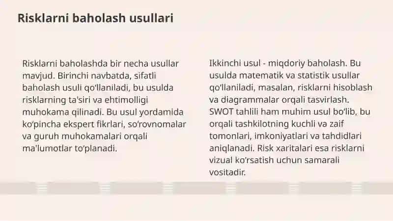 Riskni kamaytirish usullarini o'rganish 4