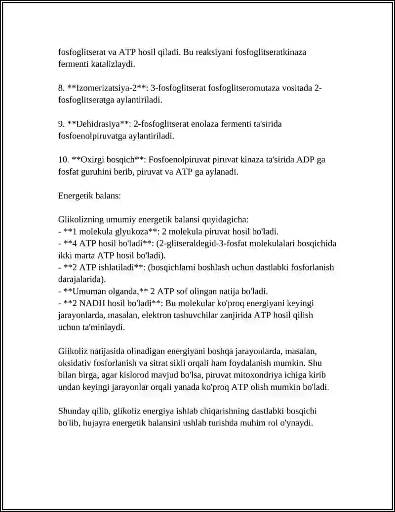 METABOLIZM JARAYONIDA ENERGIYA HOSIL BOʻLISHI VA SARFLANISHI 4
