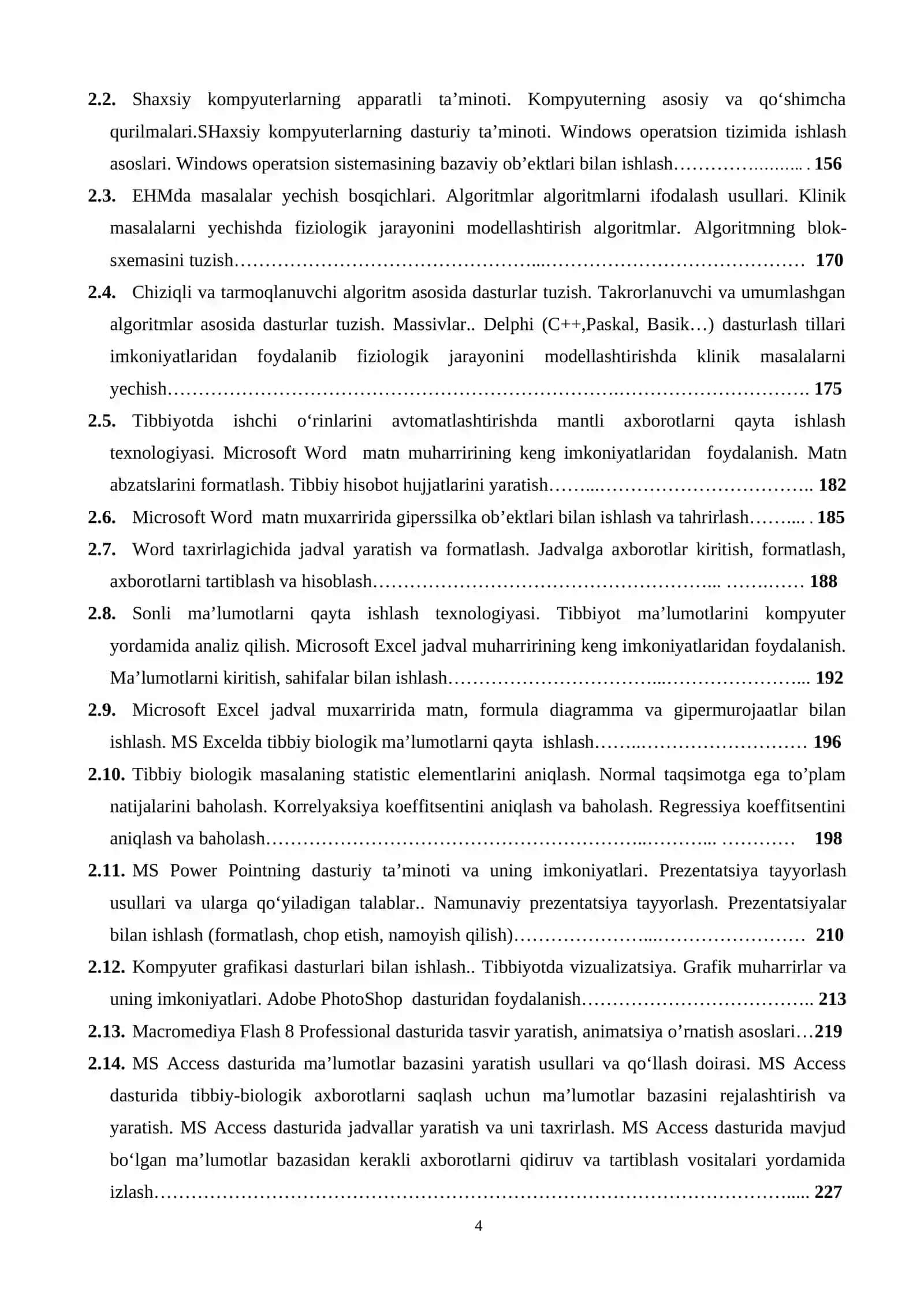 TIBBIYOTDA AXBOROT TEXNOLOGIYALARI FANIDAN O’QUV- USLUBIY MAJMUA 4