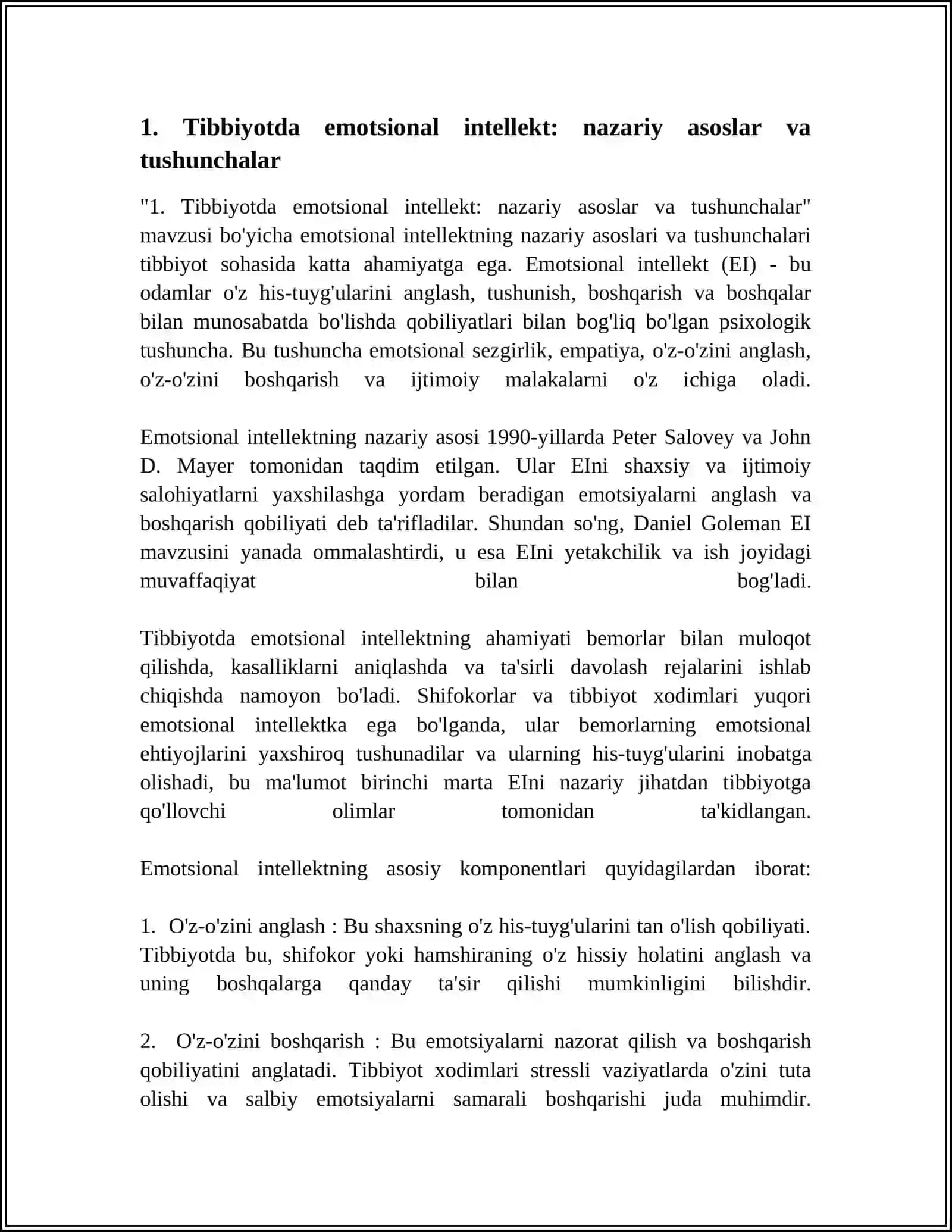 Tibbiyotda Emotsional Intellekt: Nazariy Asoslar va Tushunchalar 4