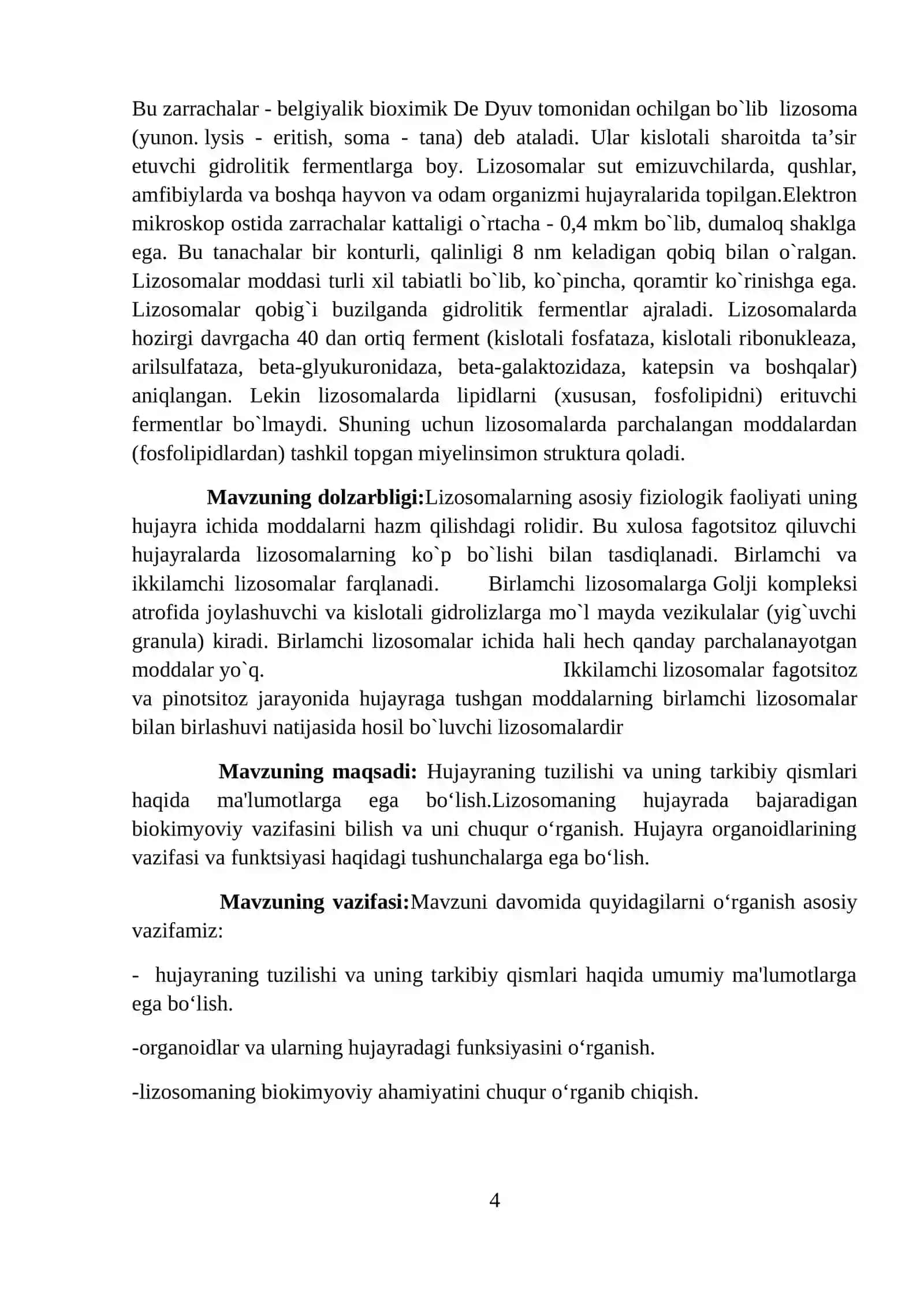 Lizosomaning biokimyoviy ahamiyati KURS ISHI 4