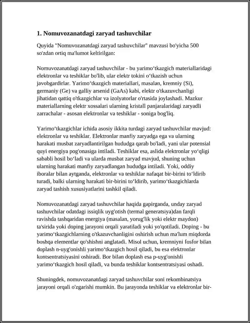 YARIMOʻTKAZGICHLARDA NOMUVOZANATDAGI ZARYAD TASHUVCHILARNING FAZOVIY TAQSIMOTI 4