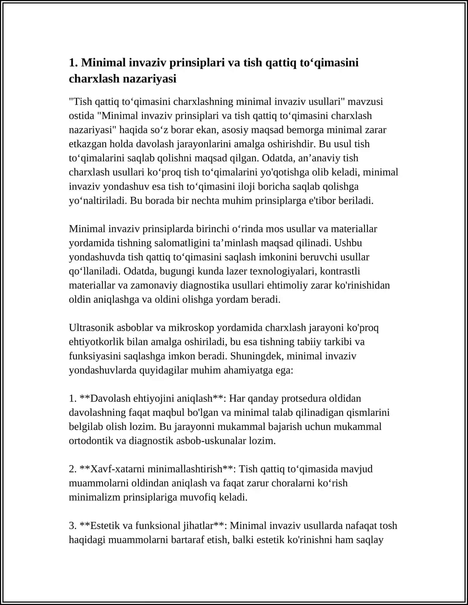 Minimal invaziv prinsiplari va tish qattiq toʻqimasini charxlash nazariyasi 4