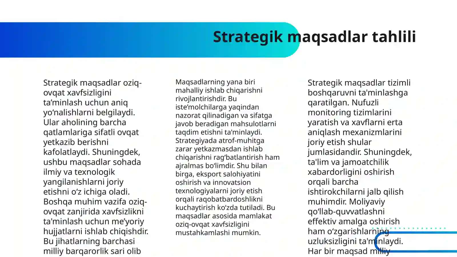 OʻZBEKISTON RESPUBLIKASIDA OZIQ-OVQAT XAVFSIZLIGINI TA’MINLASHNING ASOSIY YUNALISHLARI 4