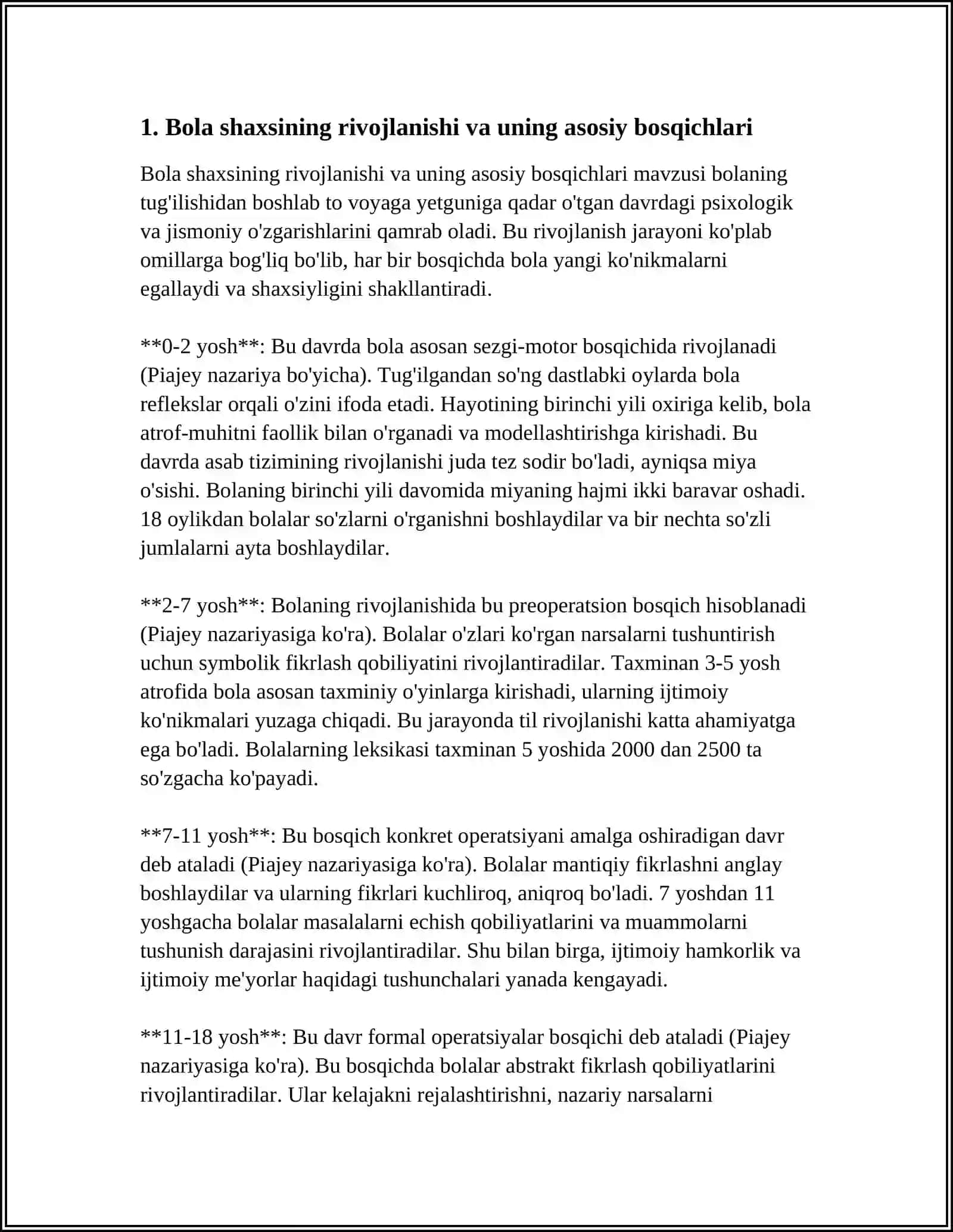 BOLA SHAXSI, UNING RIVOJLANISHI VA MUHITGA BOG'LIQLIGI MAVZUSIDA REFERAT 4